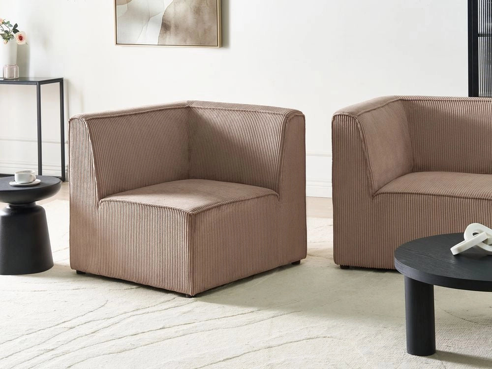Modulo divano a 1 posto in velluto a coste sabbia beige con sezione angolare stile moderno lato destro