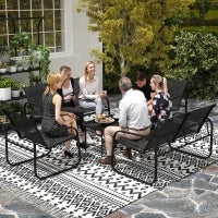 Set da Giardino con 2 Divani 2 Posti, 2 Poltrone e un Tavolino da Caffè con Piano in Vetro, Nero