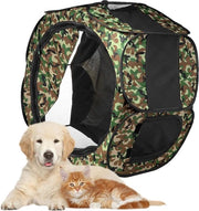 Tenda per animali pieghevole 8 pannelli rete mesh box per cane gatto coniglio (80 * 57cm, verde mimetico)