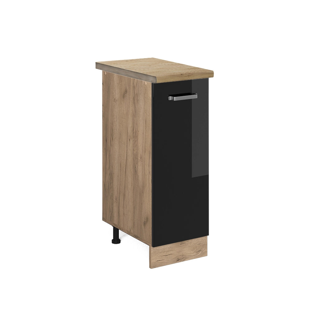 Vicco Armadio cucina dispensa alto Nero lucido 30 cm , PL Rovere