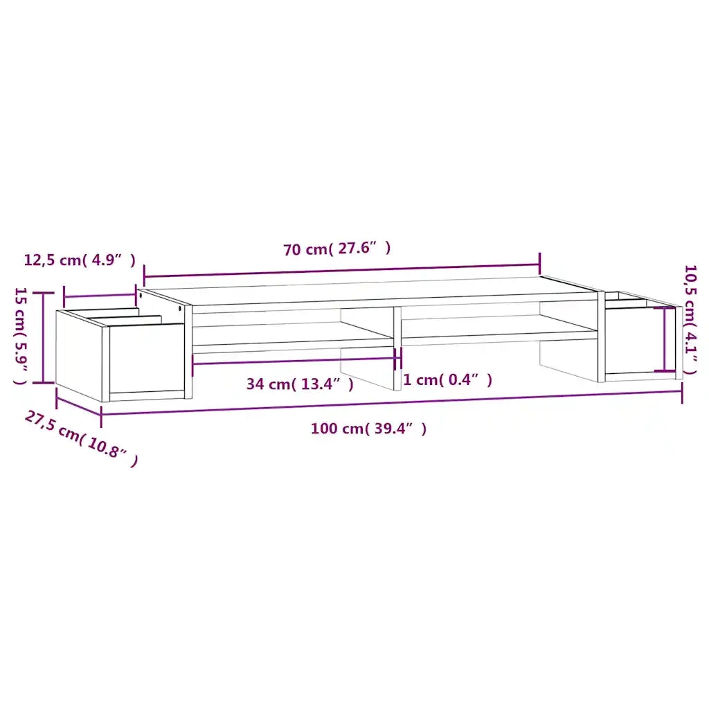 Supporto per Monitor ambra 100x27,5x15cm Legno Massello di Pino 813972