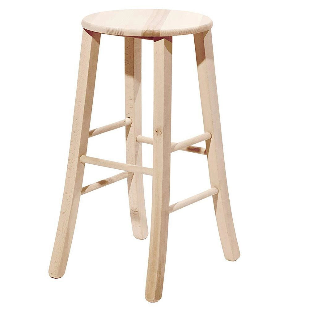 Sgabello grezzo da verniciare alto 67 cm con seduta rotonda e gambe a sciabola