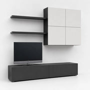 Mobile Soggiorno Parete Attrezzata Con Base TV 2 Ante Pensile 4 Ante E 2 Mensole Design Contemporaneo In Melaminico Facile Da Pulire 200 X 194 X 40 Cm Bianco E Grigio Grafite