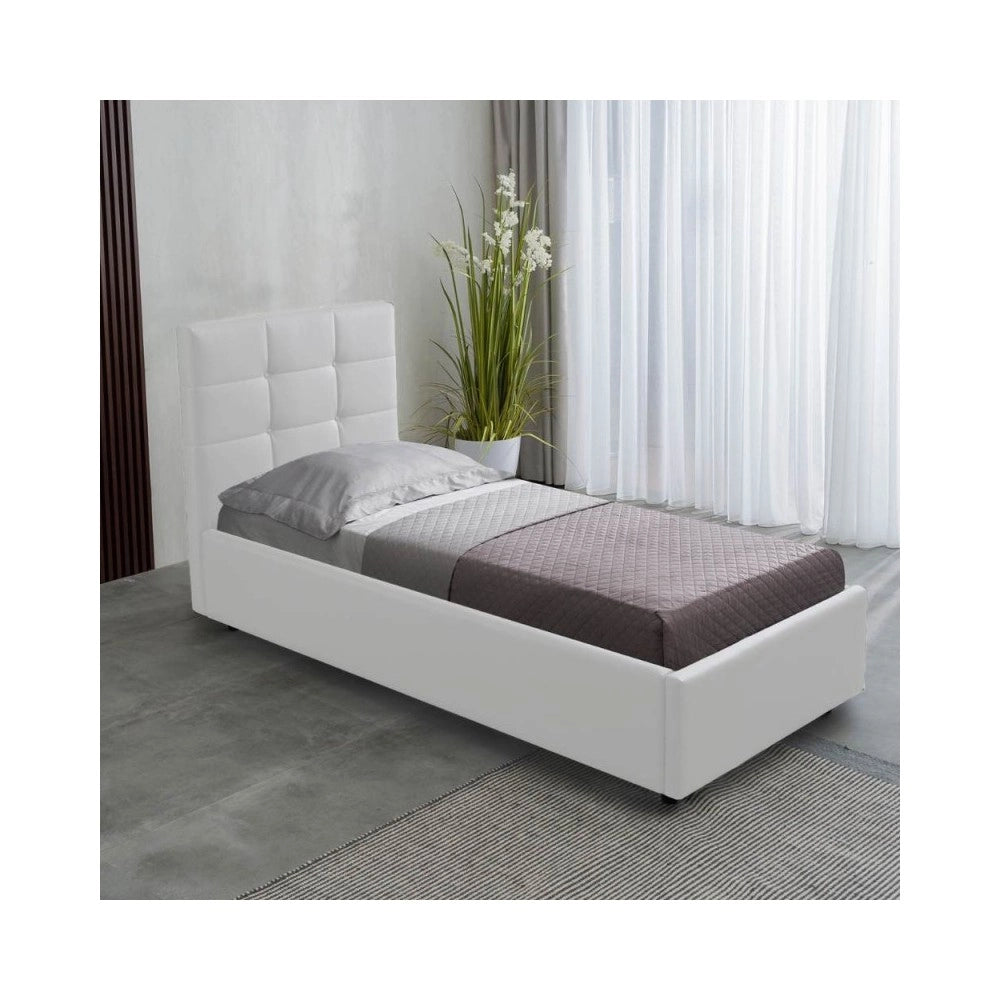 Letto singolo con contenitore Napoli ecopelle colore bianco