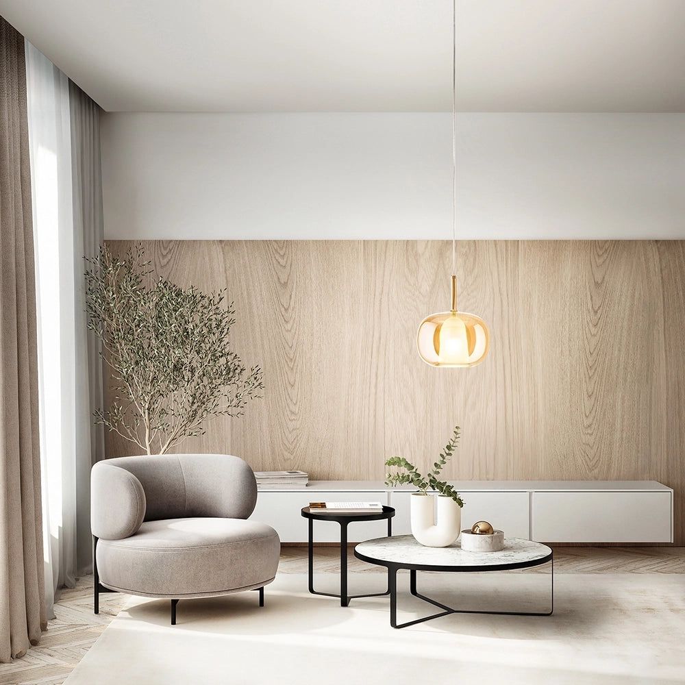 Vetro Borosilicato Contemporaneo Rain Ambra Trasparente D22,5 Senza Rosone