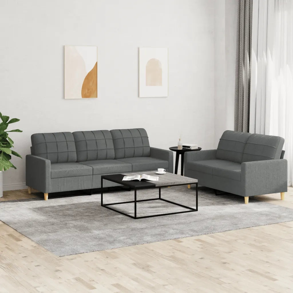 Set di Divani 2 pz con Cuscini Grigio Scuro in Tessutocod mxl 83108