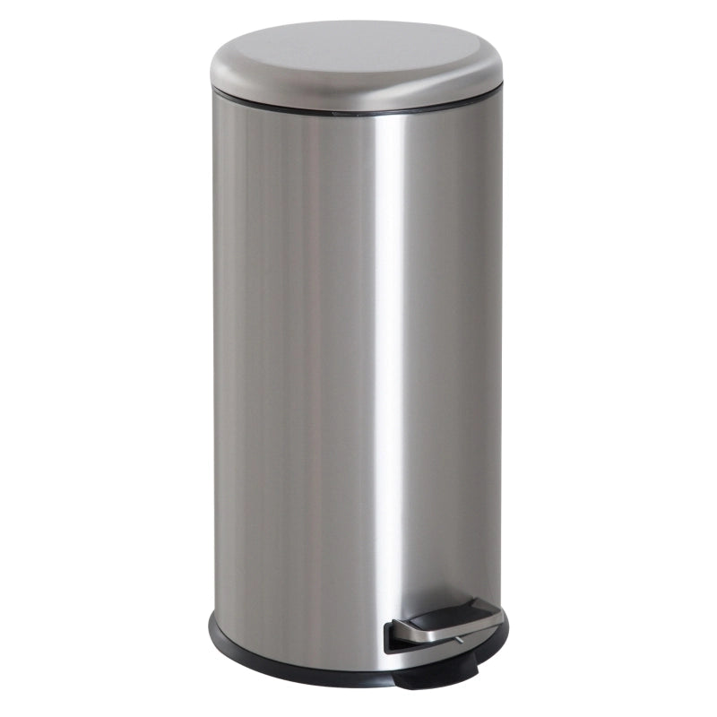 Pattumiera a pedale 30 L in acciaio inox con secchio interno e coperchio a ribalta, colore argento