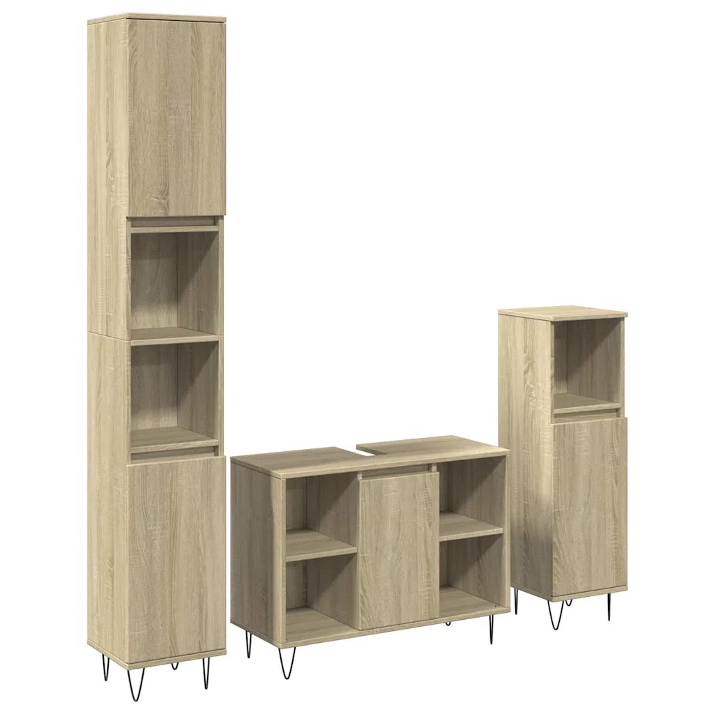 Set Mobili da Bagno | Armadio da bagno 3 pz Rovere Sonoma in Legno Multistrato