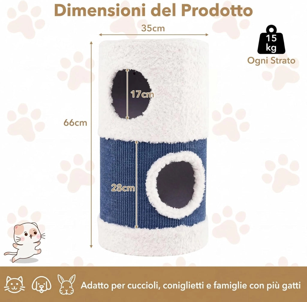 Casa per Gatti da Interno, Cuccia per Catti a 2 Piani con Tappetino in Sisal per Graffiare, Grotta Nascosta, Letto Coperto, Casetta Moderna per Più Gatti, Mobile a Forma di Barile con Anatra