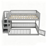 Letto a castello 140×200 cm 2 posti con scala contenitore e cassetti; senza materasso; in legno grigio