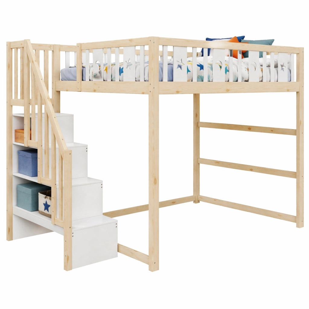 Letto a soppalco per bambini 140x200 cm con scala e ripiani