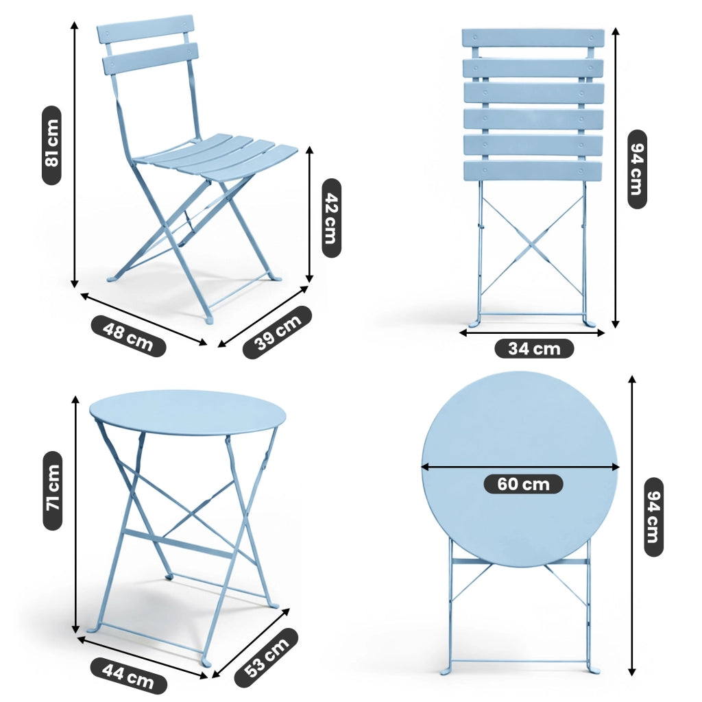 Set di mobili da balcone ORION Tavolo rotondo e 2 sedie in blu elegante