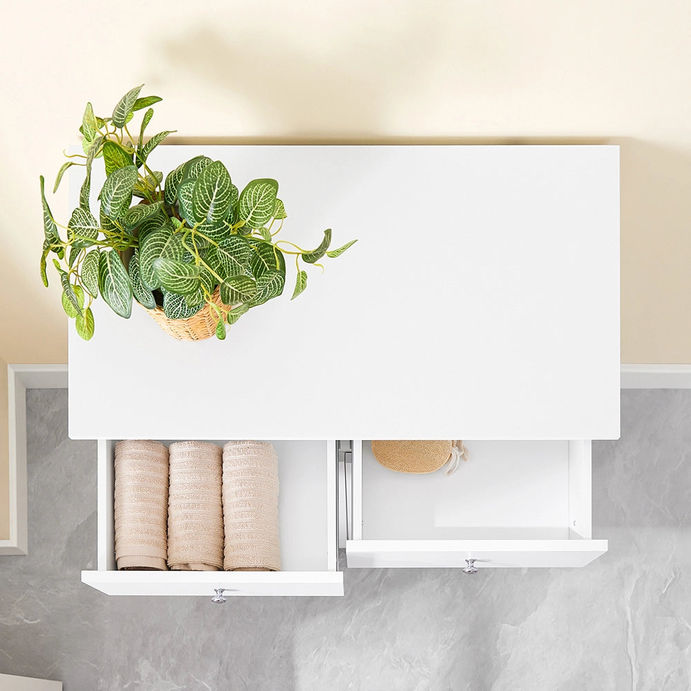SoBuy Mobiletto bagno con portabiancheria - Mobile bagno salvaspazio con 2 cassetti e 2 sacchi estraibili - Mobiletto lavanderia per ingresso o cucina in Legna, Bianco, 78 x 38 x 90 cm, BZR33-II-W