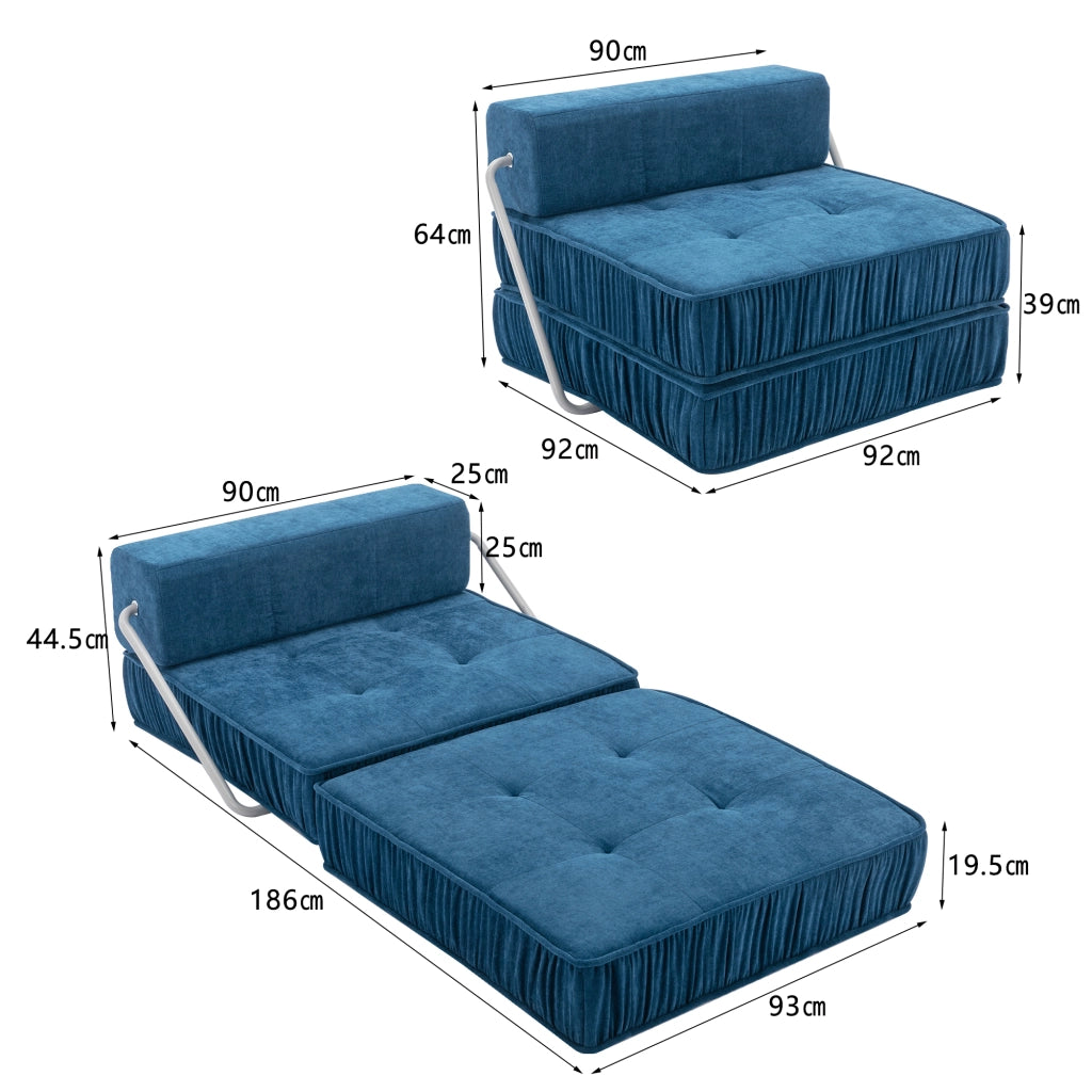 Divano letto modulare con schiuma ad alta densità e base a molle, seduta versatile in chenille blu per soggiorno
