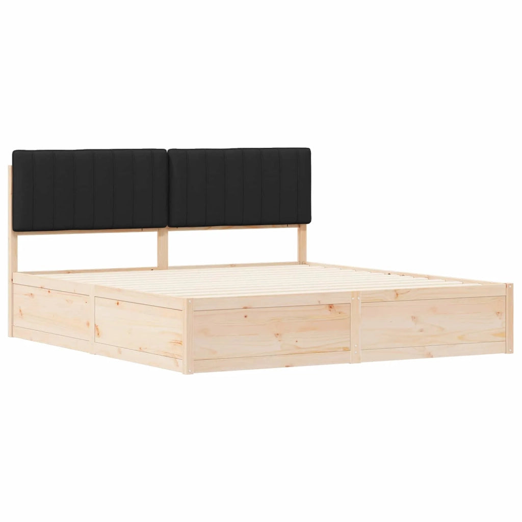 Letto con Testiera Rivestita Nero 180 x 200 cm Pino massello