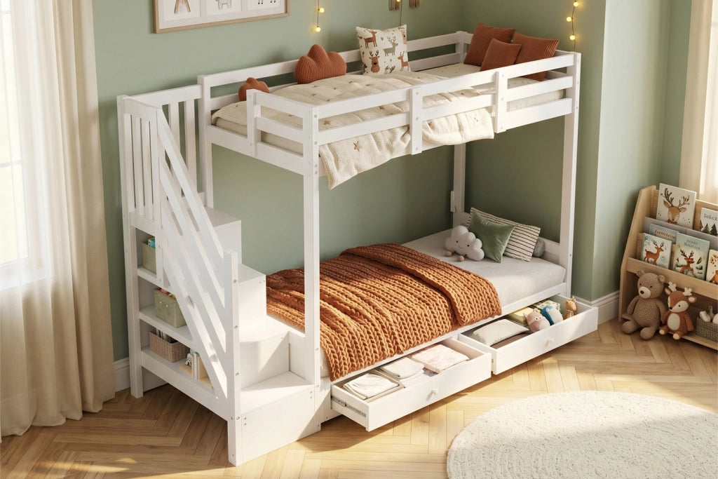LETTO a soppalco multifunzione 90x200 cm Bianco in legno massello e MDF