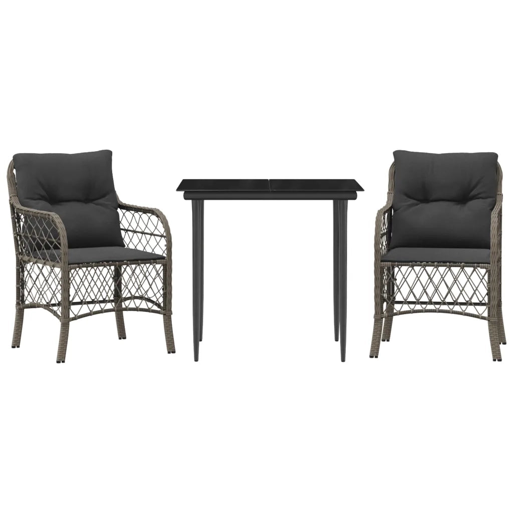 Set da Bistr¨° 3 pz | Set Salotto da Giardino con Cuscini Grigio in Polyrattan