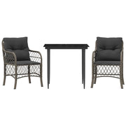 Set da Bistr¨° 3 pz | Set Salotto da Giardino con Cuscini Grigio in Polyrattan