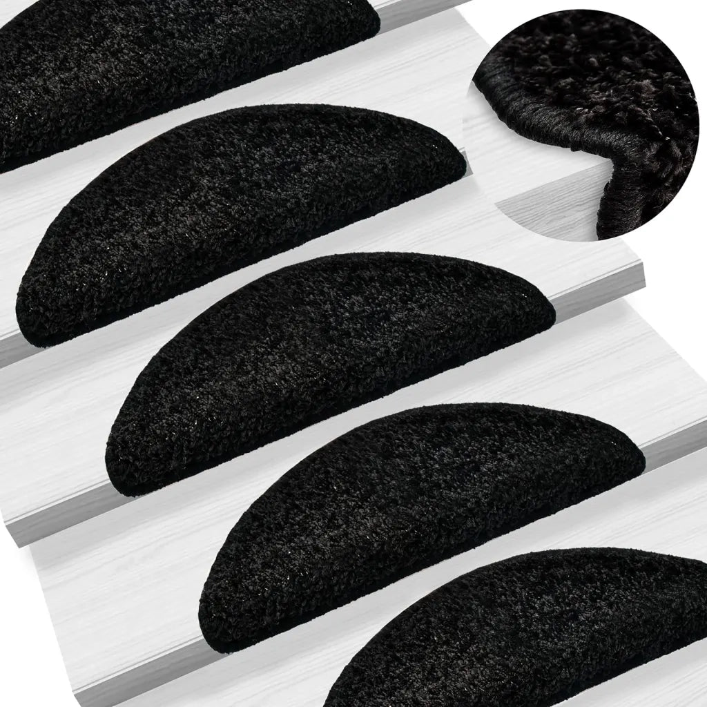Tappetini per scale 15 pz | Gradini per Scale 56x17x3 cm Nero Semicircolari