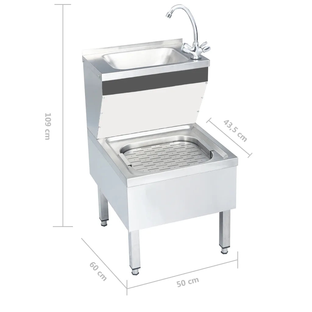 Lavandino Commerciale con Rubinetto da Pavimento Acciaio Inox 51116