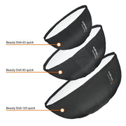 Studio Line Beauty Dish Softbox QA65 - Beauty Dish light shaper, 65 cm di Ø, 35 cm di profondità, pieghevole, con griglia, diffusore interno ed esterno, per flash Speedlite da studio