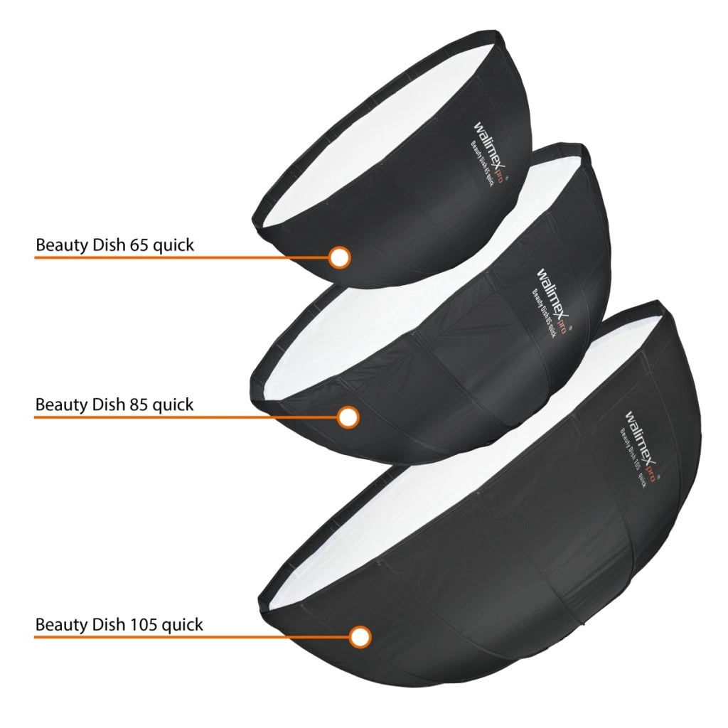 Studio Line Beauty Dish Softbox QA65 - Beauty Dish light shaper, 65 cm di Ø, 35 cm di profondità, pieghevole, con griglia, diffusore interno ed esterno, per flash Speedlite da studio