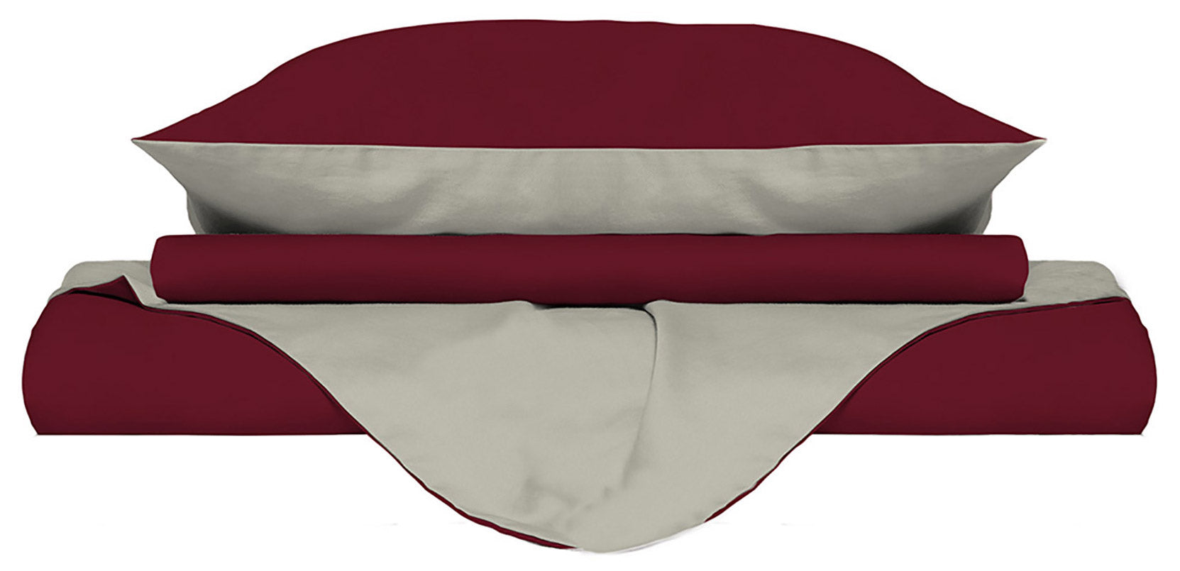 Copripiumino Singolo con Sacco e Federe Doubleface Bordeaux/Panna