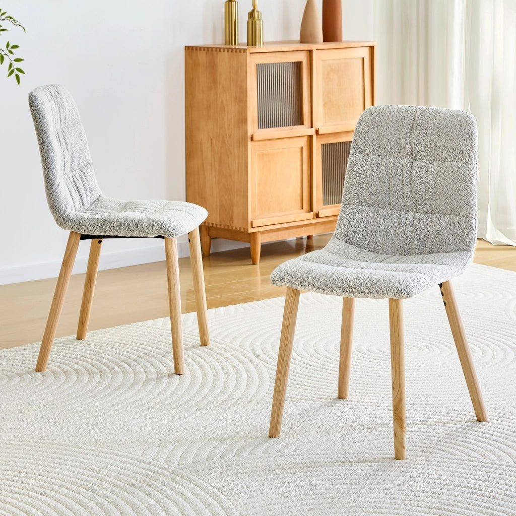SEDIA da pranzo imbottita 88 cm tessuto grigio chiaro e legno massello Set da 2 pezzi