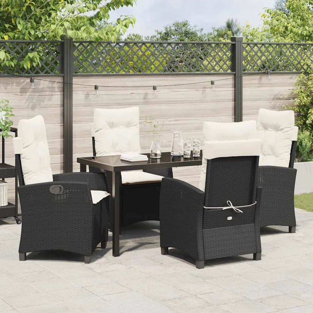 Set da Pranzo per Giardino con cuscino 5 pcs Nero polyrattan