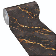Tappeto Cucina Pvc Stampato Risoluzione HD Antimacchia Antiscivolo Marmo Scuro Venato Oro - 51x270 Cm