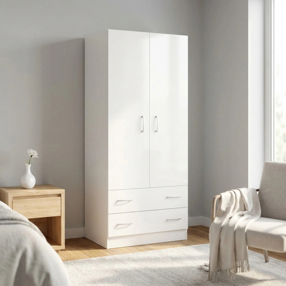 ARMADIO 2 ANTE E DUE CASSETTI POP BIANCO