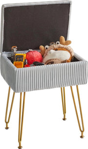 Sedia per trucco con spazio di stoccaggio, sgabello quadrato in velluto, sedia multifunzionale per trucco moderna per camera da letto, soggiorno, ufficio, gambe dorate, 40 x 29,5 x 48 cm, grigio blu.