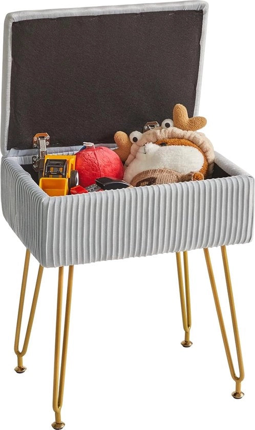 Sedia per trucco con spazio di stoccaggio, sgabello quadrato in velluto, sedia multifunzionale per trucco moderna per camera da letto, soggiorno, ufficio, gambe dorate, 40 x 29,5 x 48 cm, grigio blu.