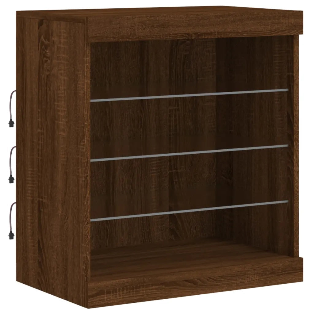 Credenza | Madia | Buffet da pranzo | Armadio da pranzo con Luci LED Rovere Marrone 60,5x37x67 cm