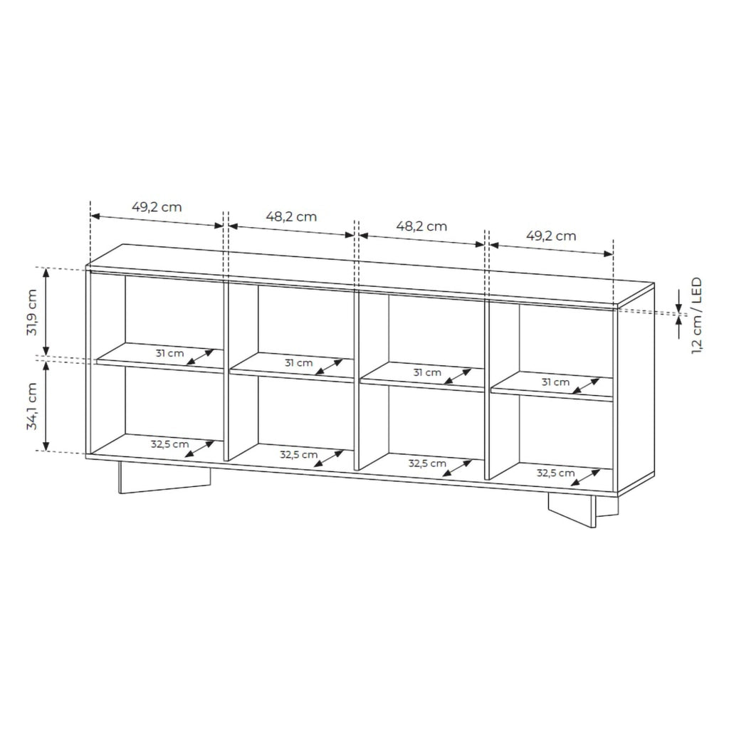 Madia Hataga, Credenza 4 Ripiani, 204x40x84h cm Marrone Rovere