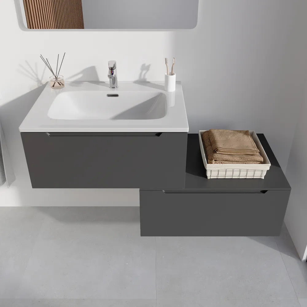 Mobile bagno sospeso modulare 60 cm grigio opaco due cassetti con lavabo | Bako