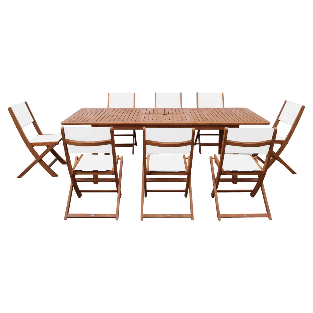 Set tavolo da giardino estensibile in legno di eucalipto con 8 sedie,