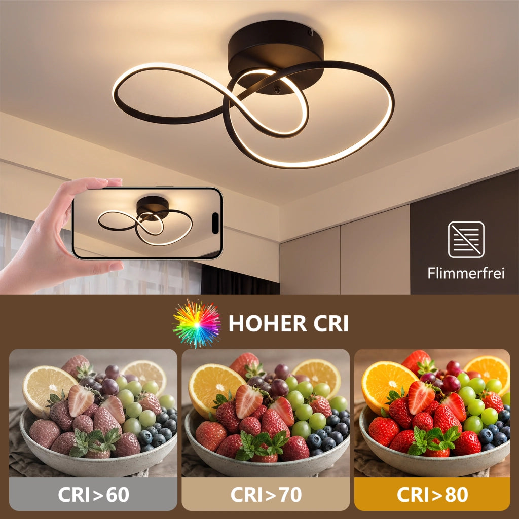 ZMH Lampada da Soffitto LED 24W Dimmabile Nera per Soggiorno Camera