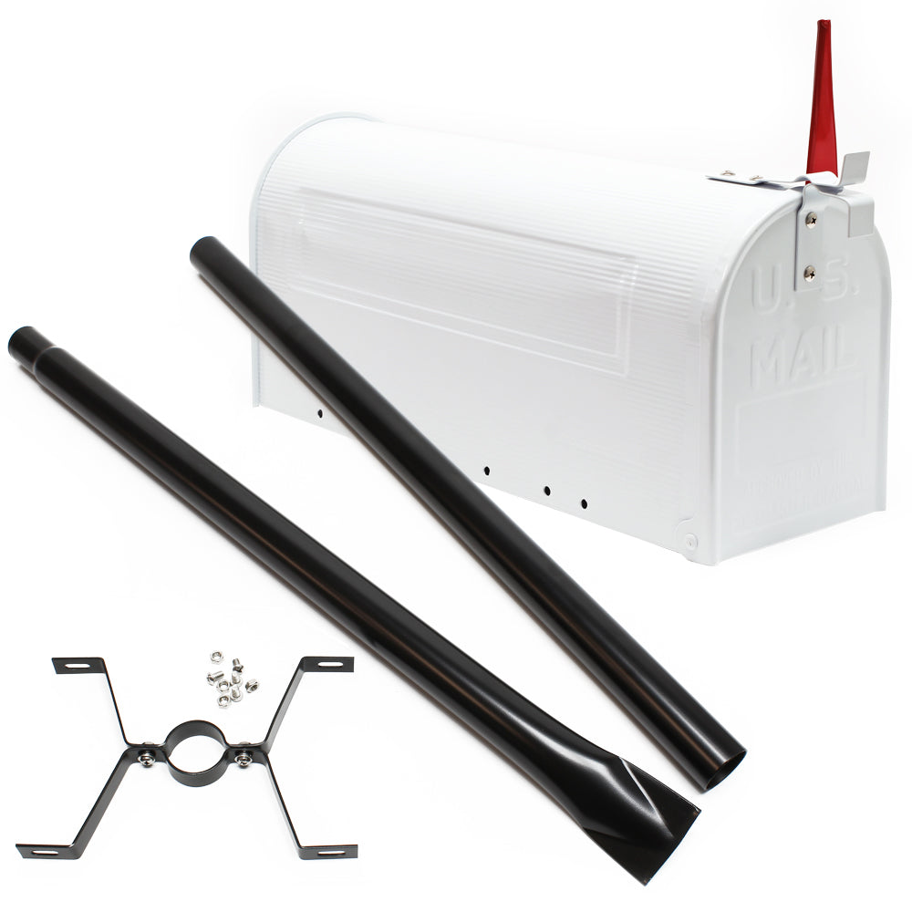 Cassetta postale americana con palo di supporto, in acciaio zincato, bianco, montaggio a terra