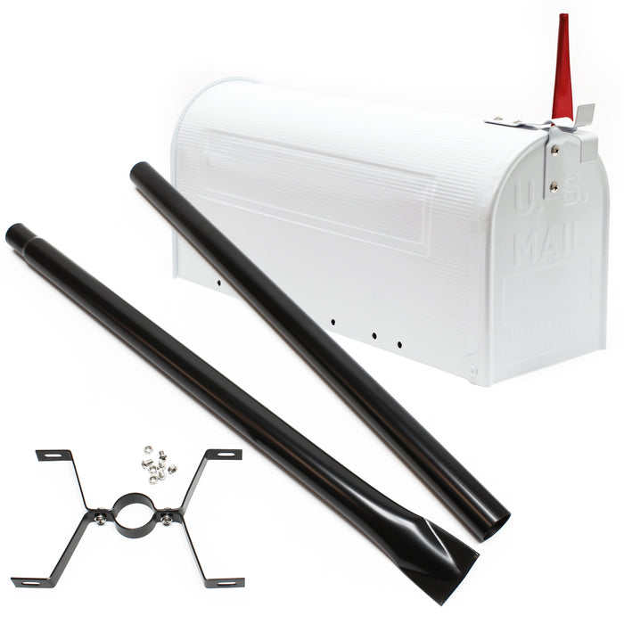 Cassetta postale americana con palo di supporto, in acciaio zincato, bianco, montaggio a terra