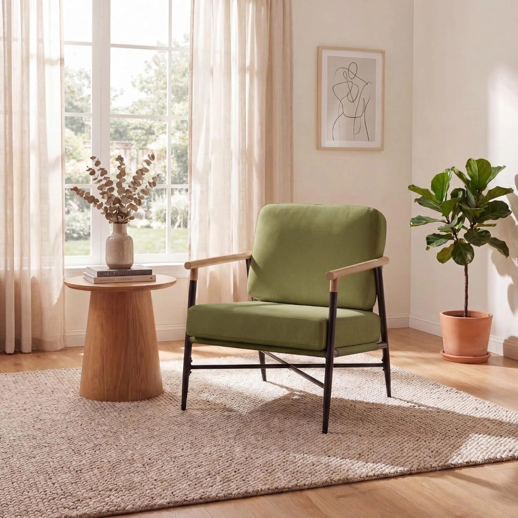 Poltrona Salotto Imbottita, Sedia da Lettura, Relax, Poltroncina con Braccioli, Schienale e Cuscini, per Soggiorno, Camera da Letto, Sala Attesa, Moderno e Comodo, 67 X 73 X 88 CM (Verde)