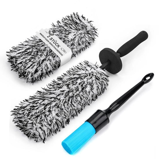 Microvelg pulito professionale - con spazzola auto e lunghe spazzole per pulizia profonda delle ruote, set di spazzole per ruote in alluminio per pulizia delicata