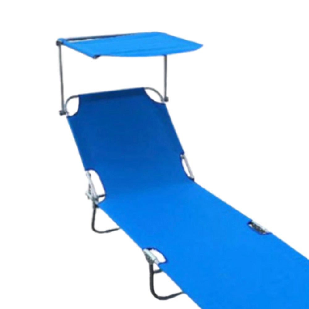 Trade Shop - Lettino Con Tettuccio Parasole Blu Sdraio Prendisole 187x55x24 Cm Pieghevole 281018 -
