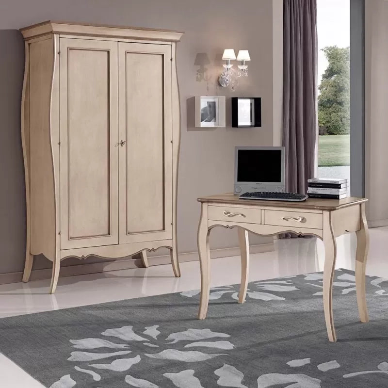 Armadio 2 ante legno shabby avorio anticato e tortora 127x64x212 (1462) - Mobili 2G