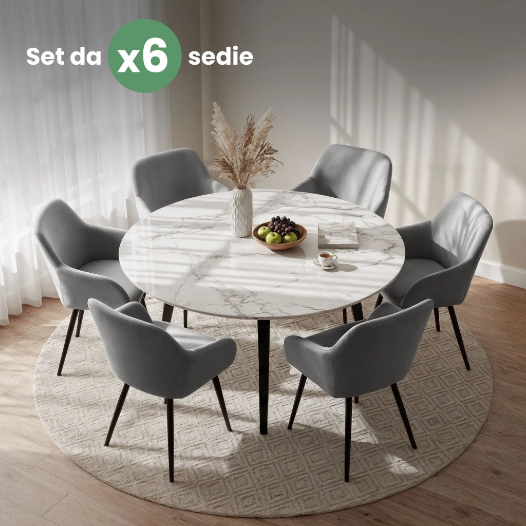Set di 6 Sedie in velluto liscio ESTELLE Grigio gambe nere