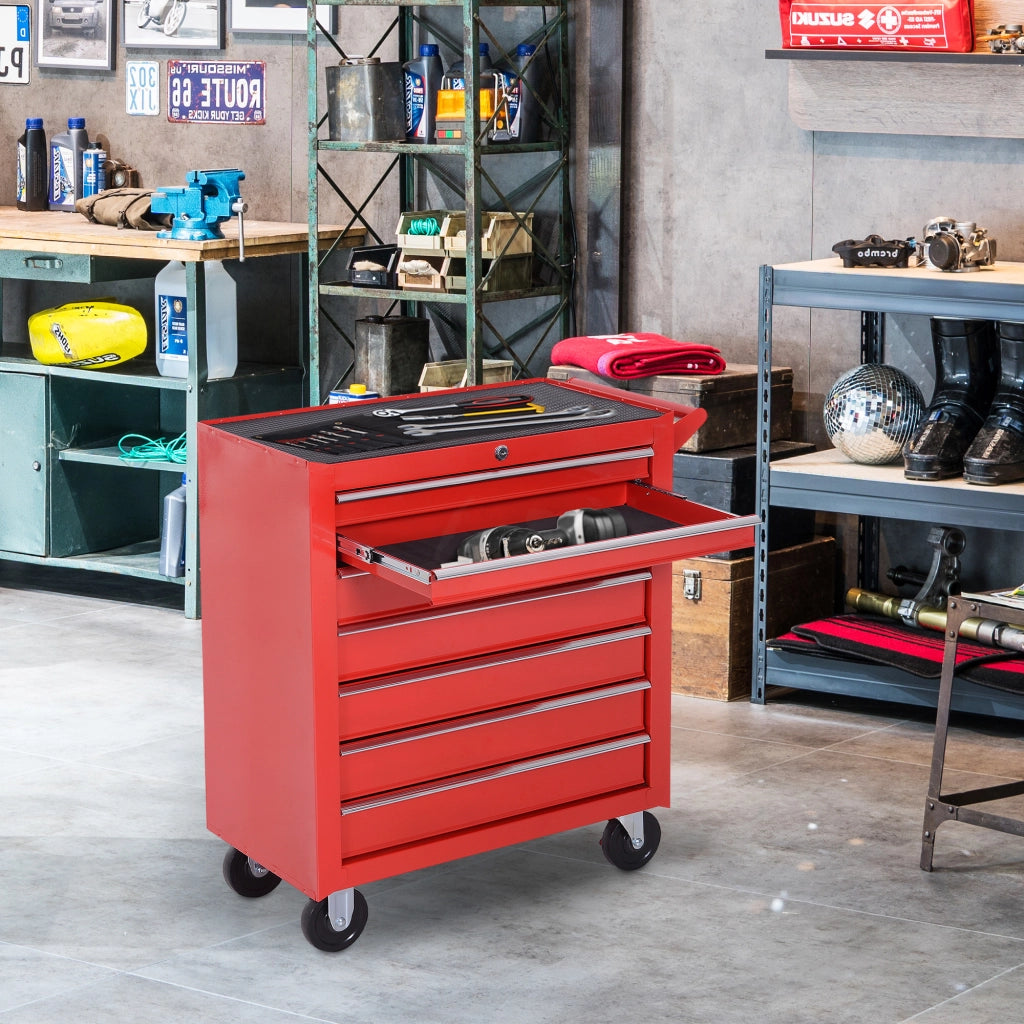 Carrello Portautensili con 7 Cassetti ¨C Zephmum ¨C Acciaio, 69x33x75 cm, Rosso