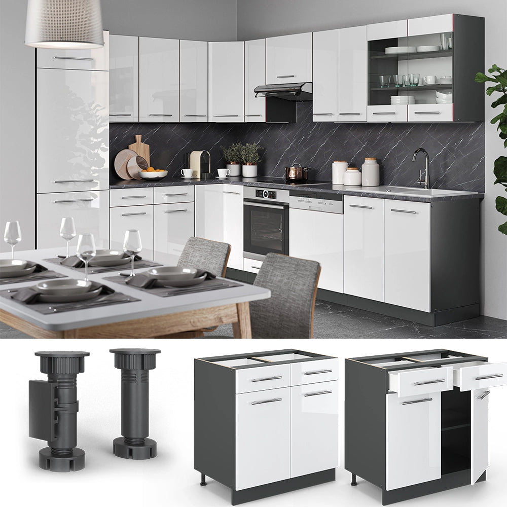 Vicco Mobiletto base per cucina Bianco lucido 80 cm senza piano di lavoro