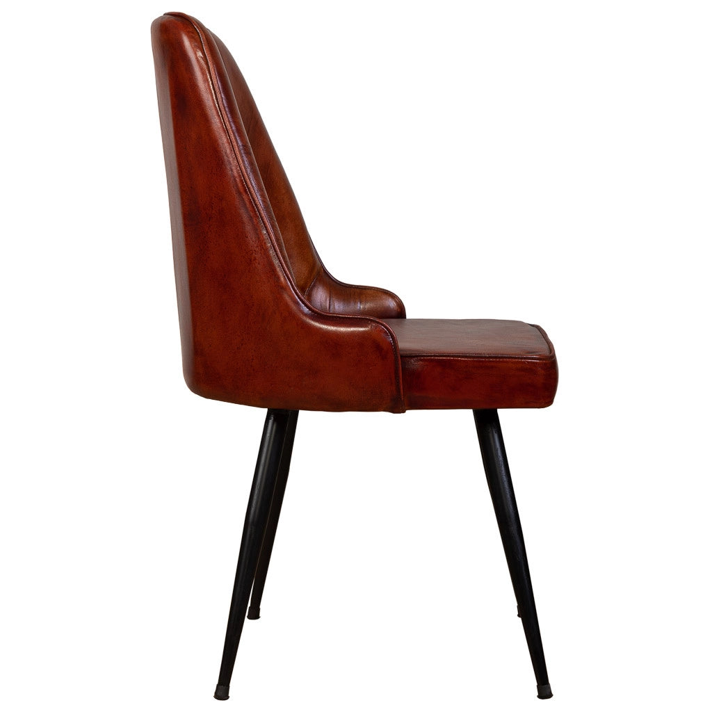 Sedia rivestita in pelle marrone 51x58x91h