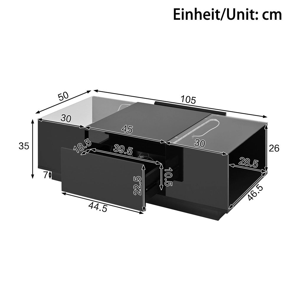Tavolino da Caff¨¨ con LED, Vetro, 2 Cassetti e Ripiano ¨C MINIMAL ¨C 105 cm
