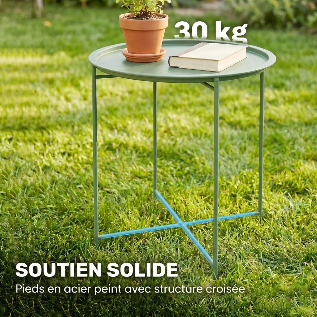 Tavolino da caff¨¨ rotondo con piano amovibile ¨C zephmum ¨C verde, gambe in acciaio, ? 46x53 cm